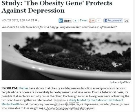 研究发现肥胖基因抗抑郁 胖人比瘦子更快乐