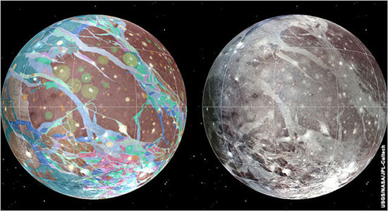 科学家绘制“木卫三”地质图显示复杂特征（图）